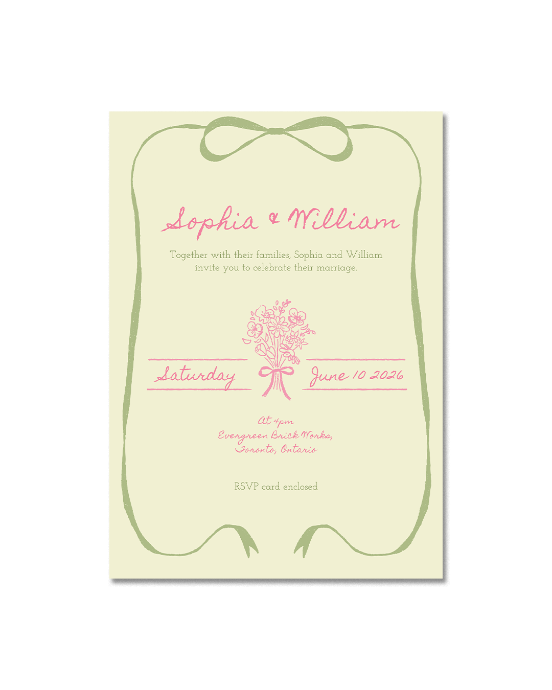 Green Botanical Wedding Invitation – Main Card
