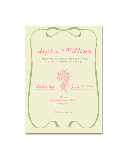 Green Botanical Wedding Invitation – Main Card
