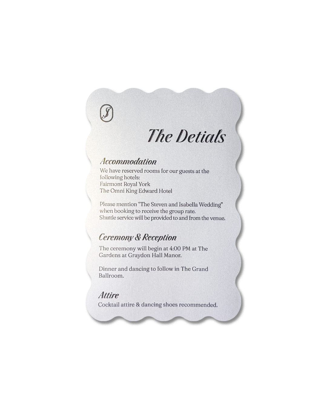 Shimmer White Wedding Invitation – Details Card