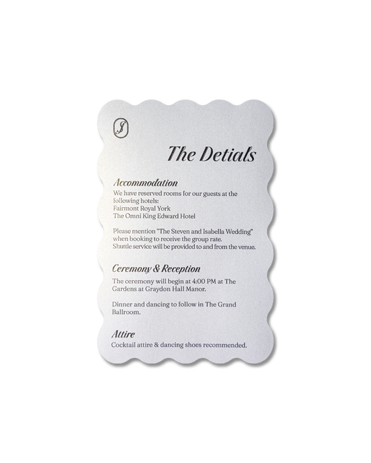 Shimmer White Wedding Invitation – Details Card