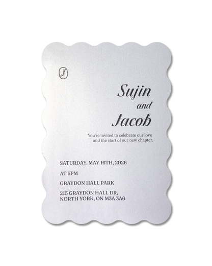 Shimmer White Wedding Invitation – Main Card
