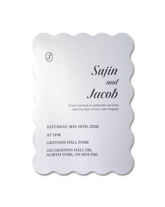 Shimmer White Wedding Invitation – Main Card