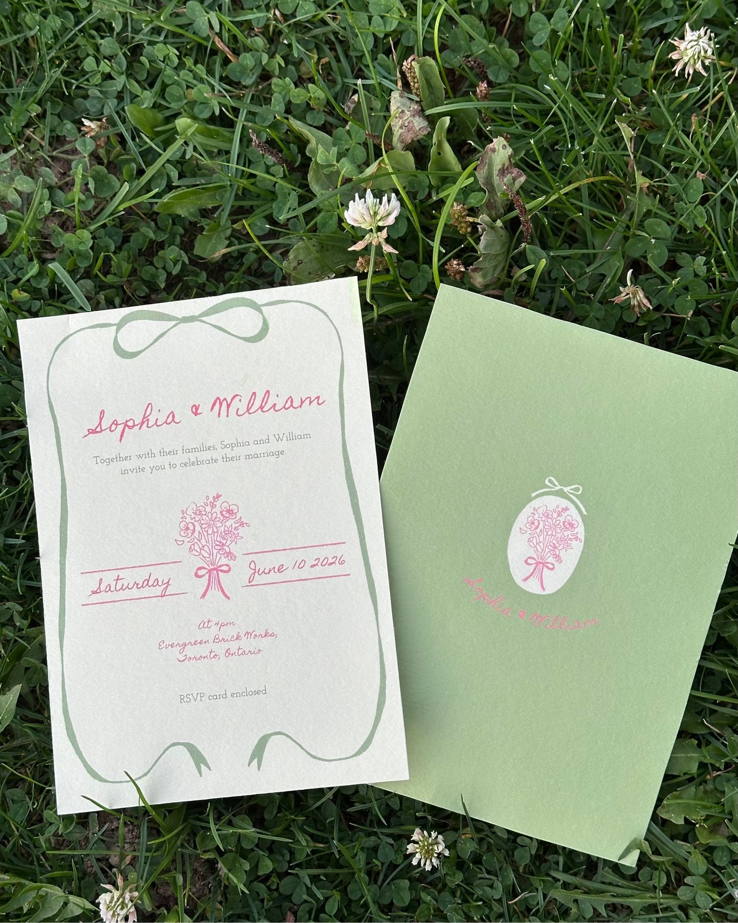 Green Botanical Wedding Invitation – Main Card