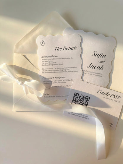 Shimmer White Wedding Invitation – Main Card