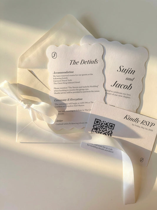 Shimmer White Wedding Invitation – Main Card